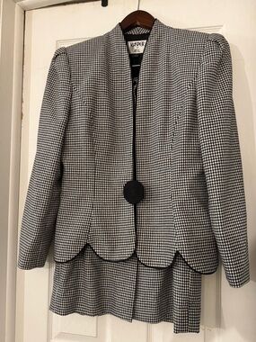 Vintage 90s Kasper for A.S.L. Houndstooth Scalloped Skirt Suit Set - Size 12